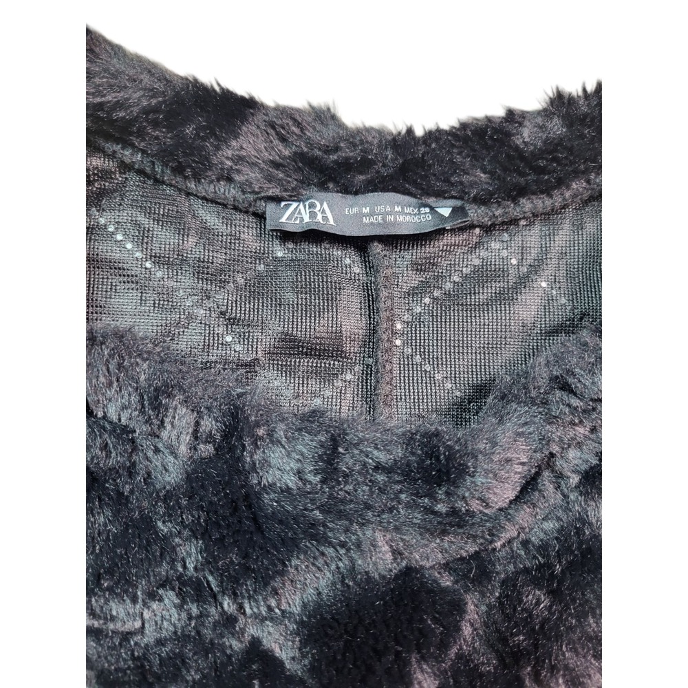 Zara Fuzzy Cropped Pullover Sweater Quilted Texture Black Medium - Picture 6 of 7